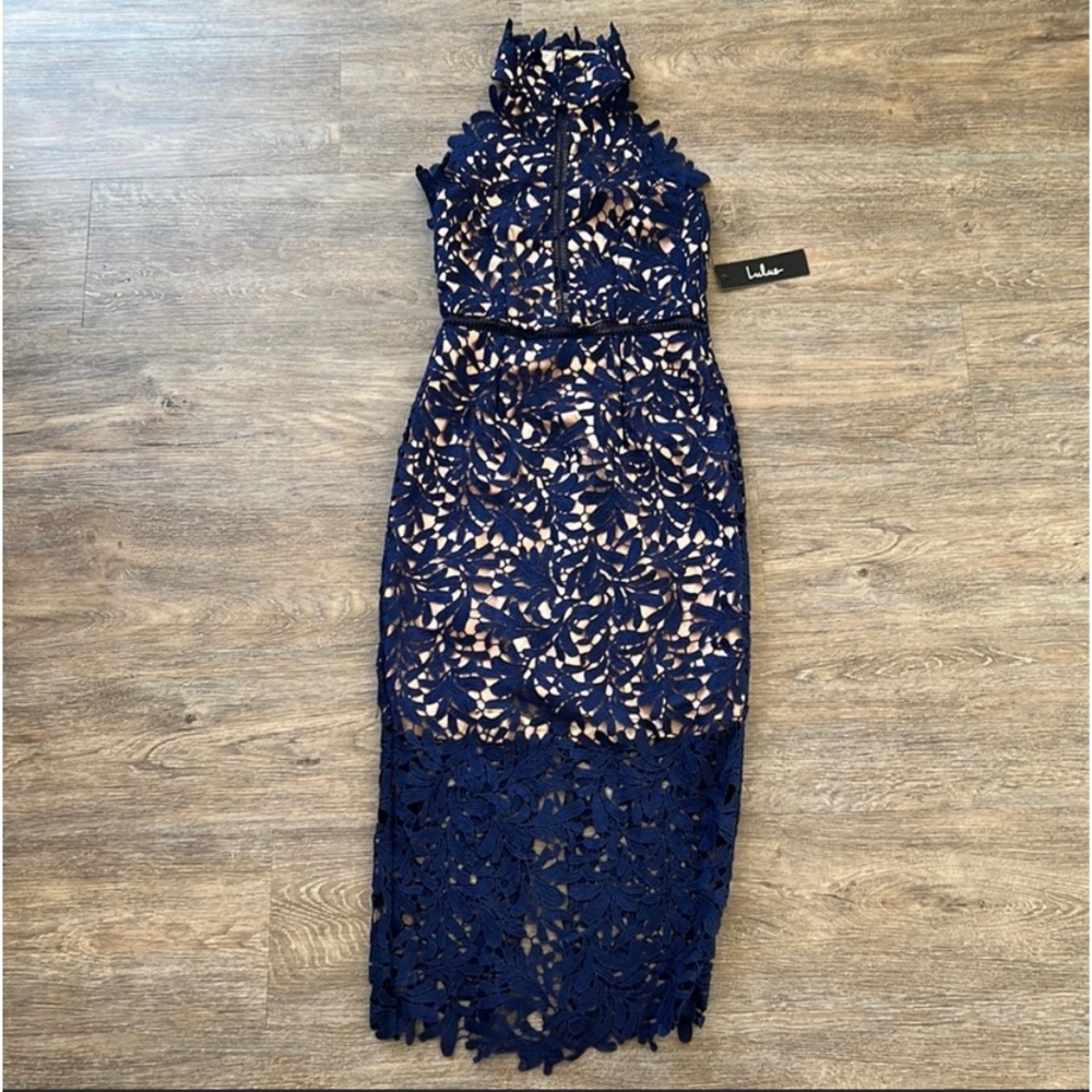 Lulus navy and nude midi length body con dress size XS